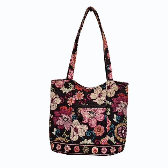 Vera Bradley Libby Purse Shoulder Tote Bag in Mod Floral Pink Brown 2007 Retired - Picture 1 of 12